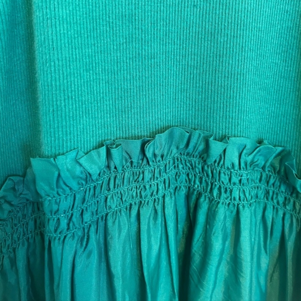 Betsey Johnson Teal Midi Dress Sleeveless Tiered Ruffle Racerback Cotton Boho L - Picture 4 of 5